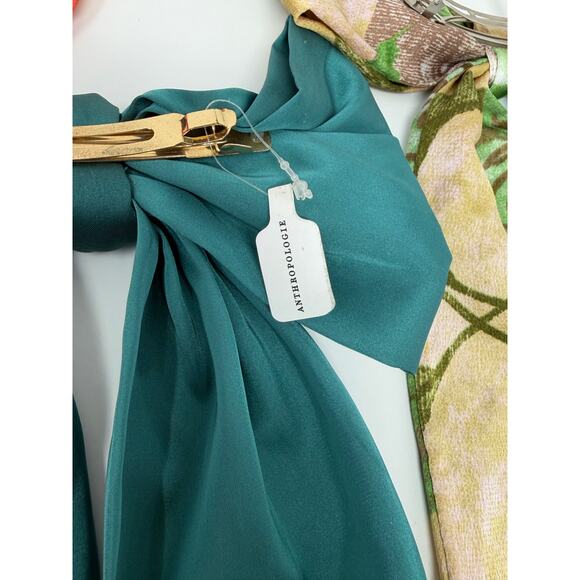Anthropologie Lot of Oversized Bows Floral Botanical Teal Ribbed Barrett